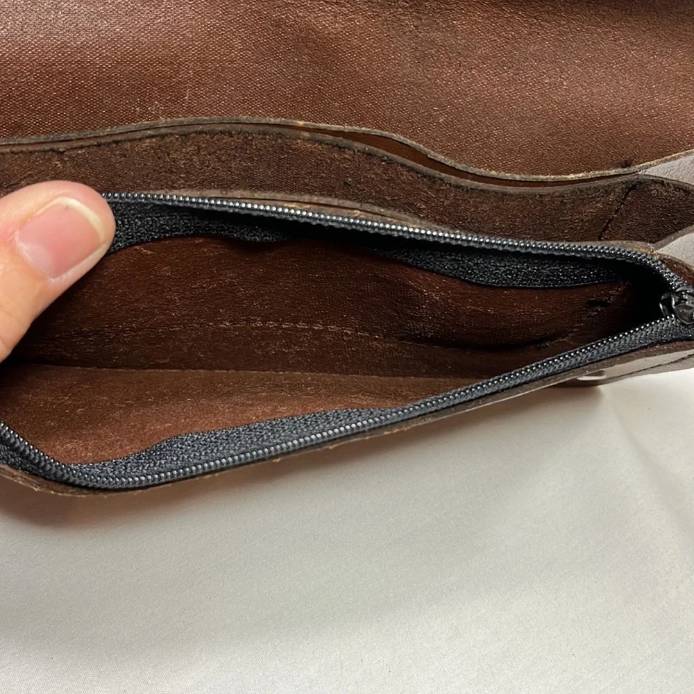 Biker Wallet Brown Leather Fold Over with Snaps